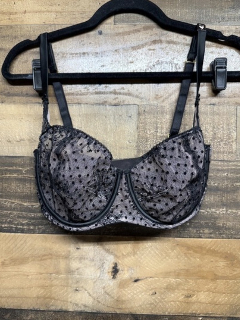 Victorias Secret Dream Angels Unlined Balconette Bra Black Polka Dot Lace 34DDD